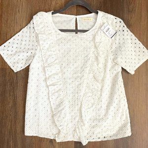 NWT Lacy White Blouse w/ Ruffle Detail